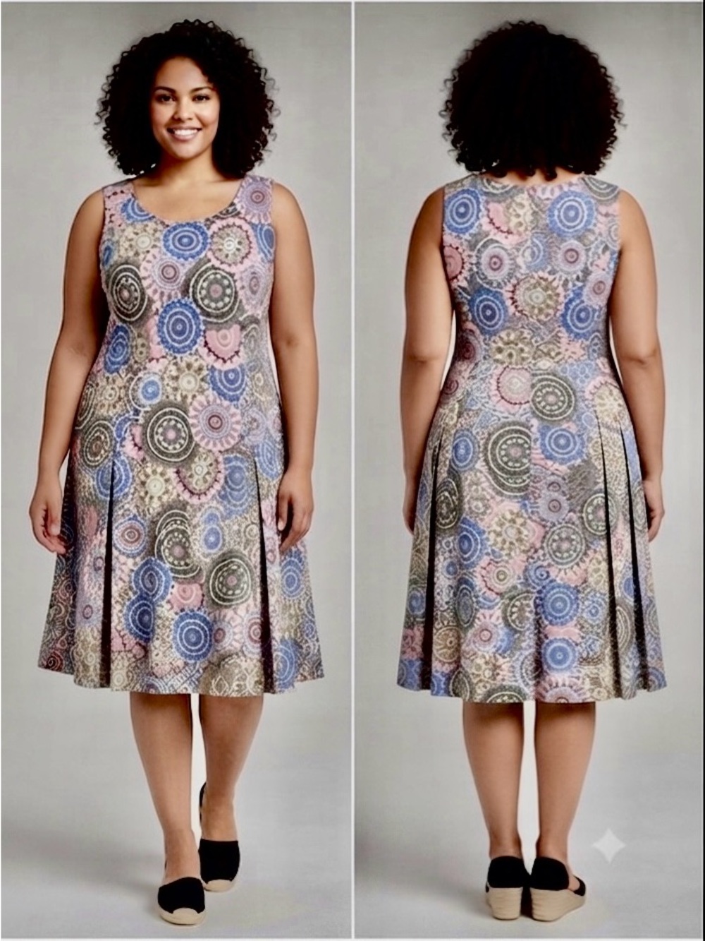 Connected Apparel Mandala Print Sleeveless Dress with Pockets Size 12
